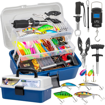 THKFISH 400-piece fishing lures kit displayed with three-layer tackle box