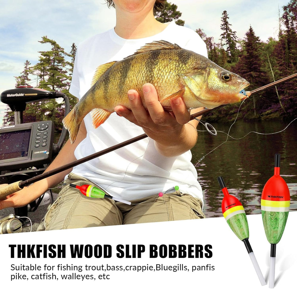 Slip bobber sizes: 1x2.5x5, 0.9x2.5x4.6, 0.7x2x4 inches