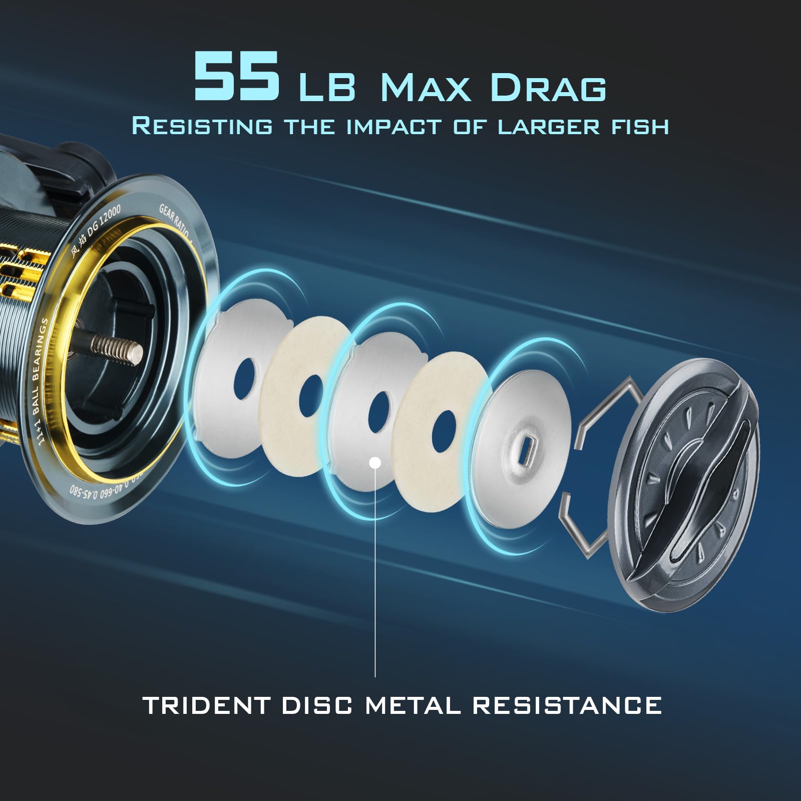 THKFISH DG-12000 aluminum spool close-up