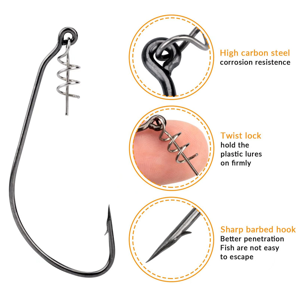 THKFISH twist-lock and weighted swimbait hooks packaging display