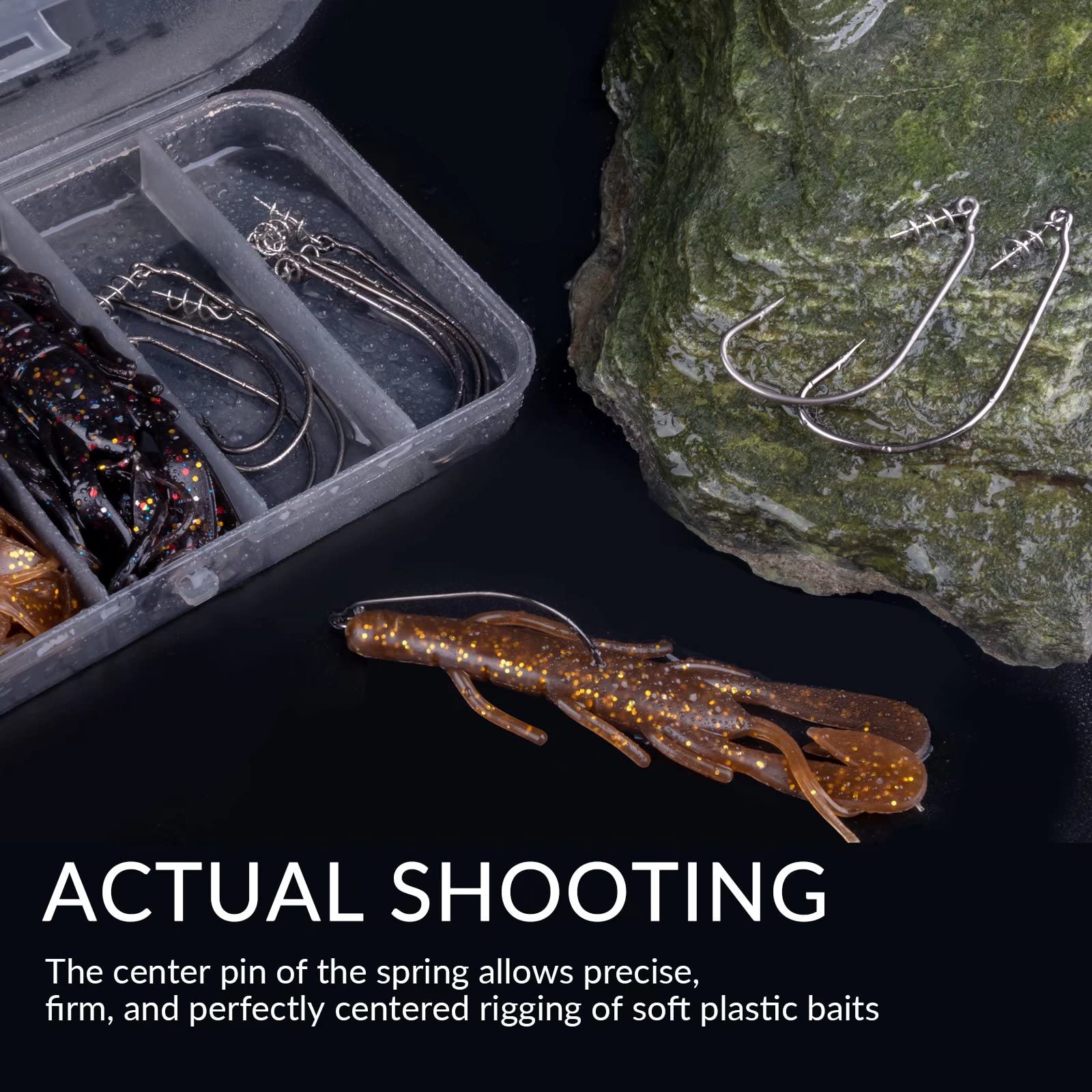 Close-up of weighted swimbait hook with belly weight