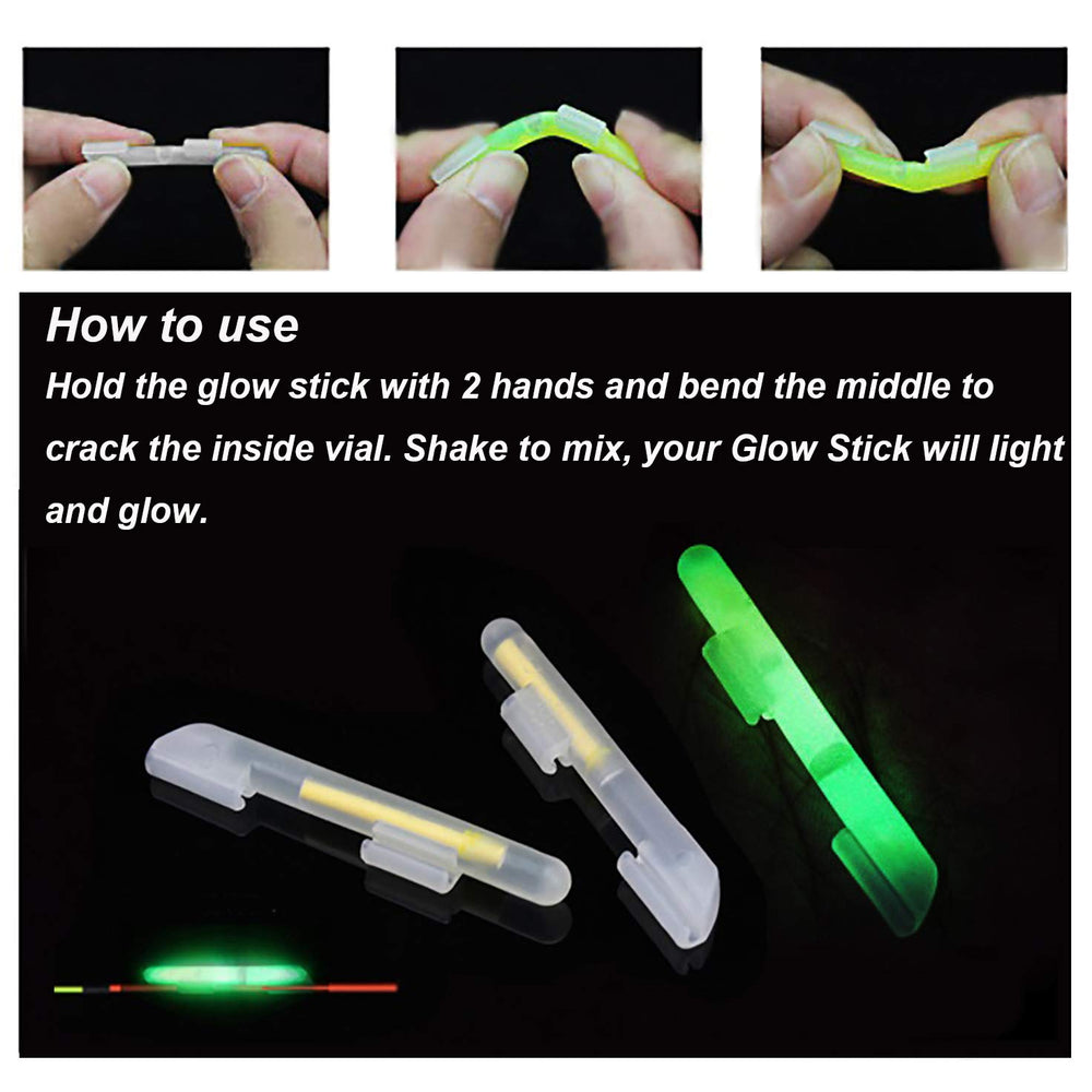 Glow sticks attached securely to rod tip during casting
