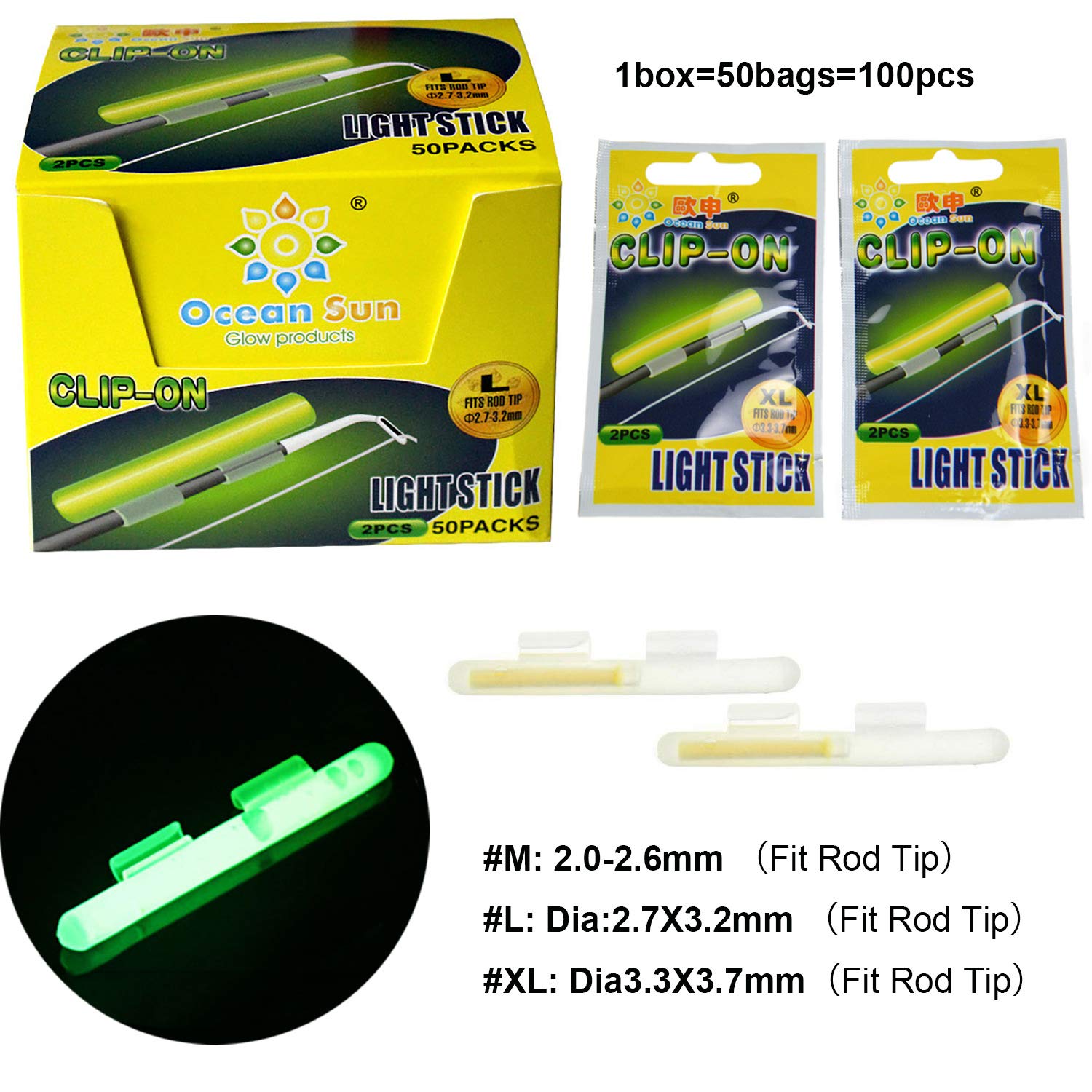 Glow rod tip size M attached to fishing rod