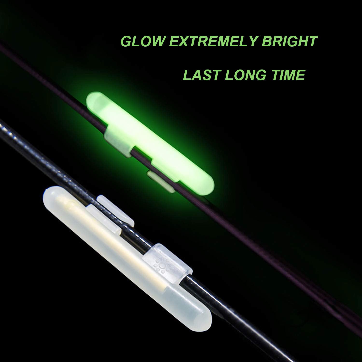 Green fluorescent glow sticks emitting bright glow