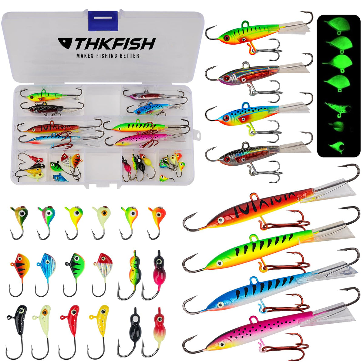 THKFISH ice lure drop-water shape attracts suspended panfish in cold water.