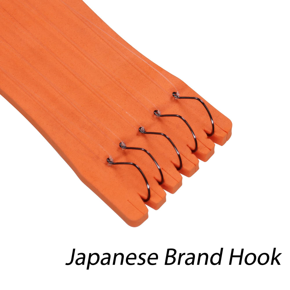 Wacky rig leaders and hooks arranged for easy customization