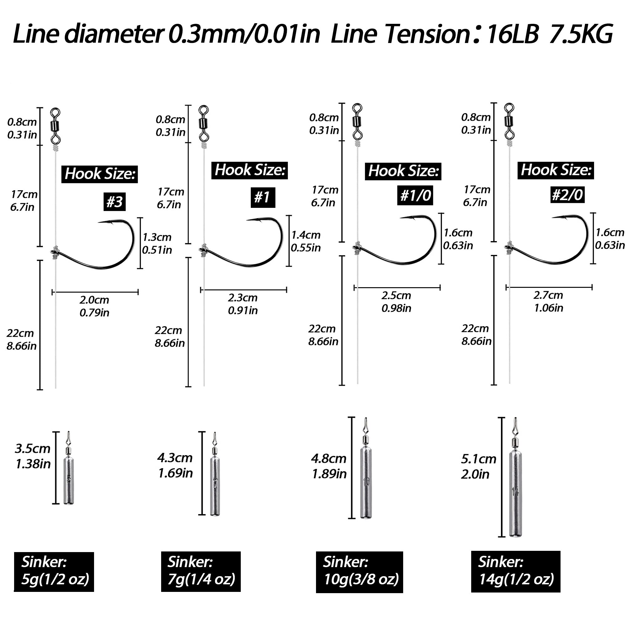 Various hook sizes and weights for different bass setups