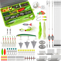 Contents of THKFISH Surf Fishing Tackle Kit laid out with tackle box