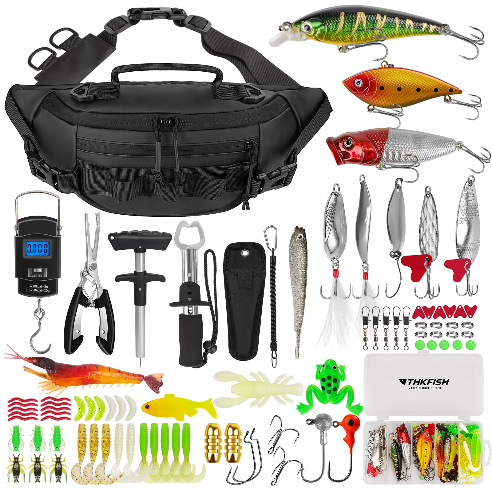 THKFISH waist pack closeup shows durable fabric for rugged freshwater and saltwater use