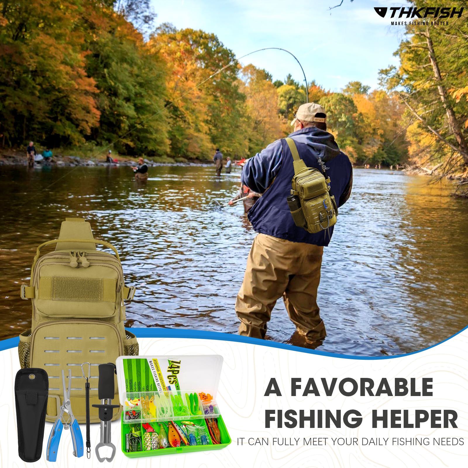 Complete THKFISH 79 Pcs Fishing Tool Kit laid out