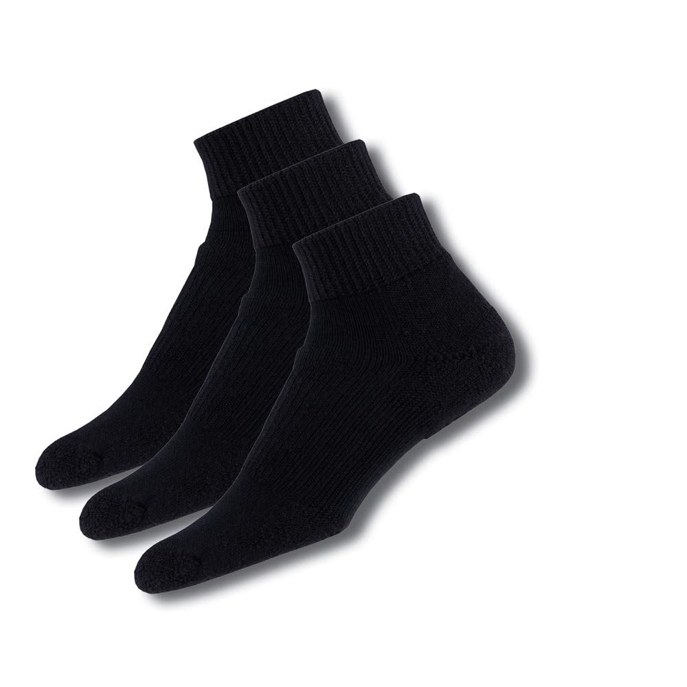 Thorlos WMX Max Cushion Walking Ankle Sock in black 3-pack provides comfortable walking support and moisture wicking.