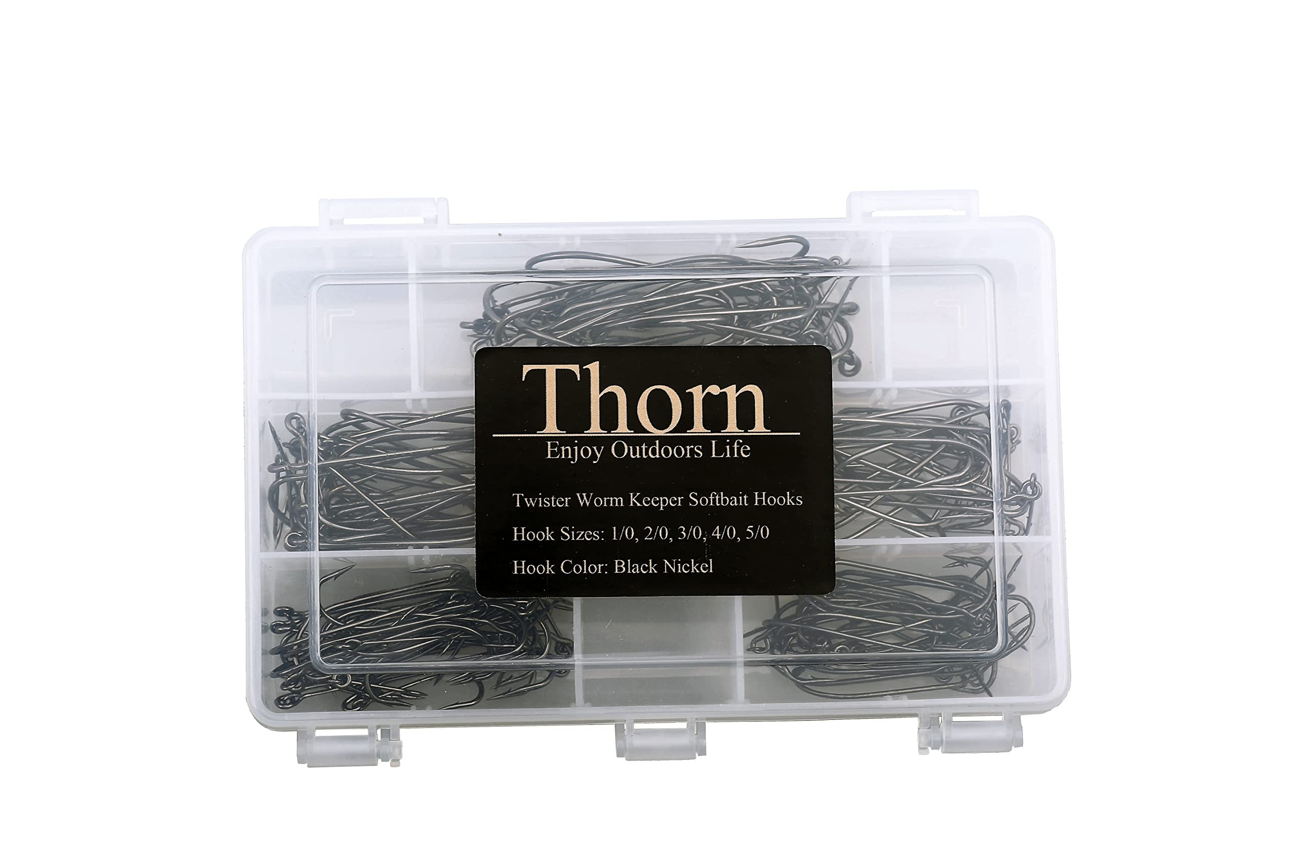 Five hook sizes organized in the kit