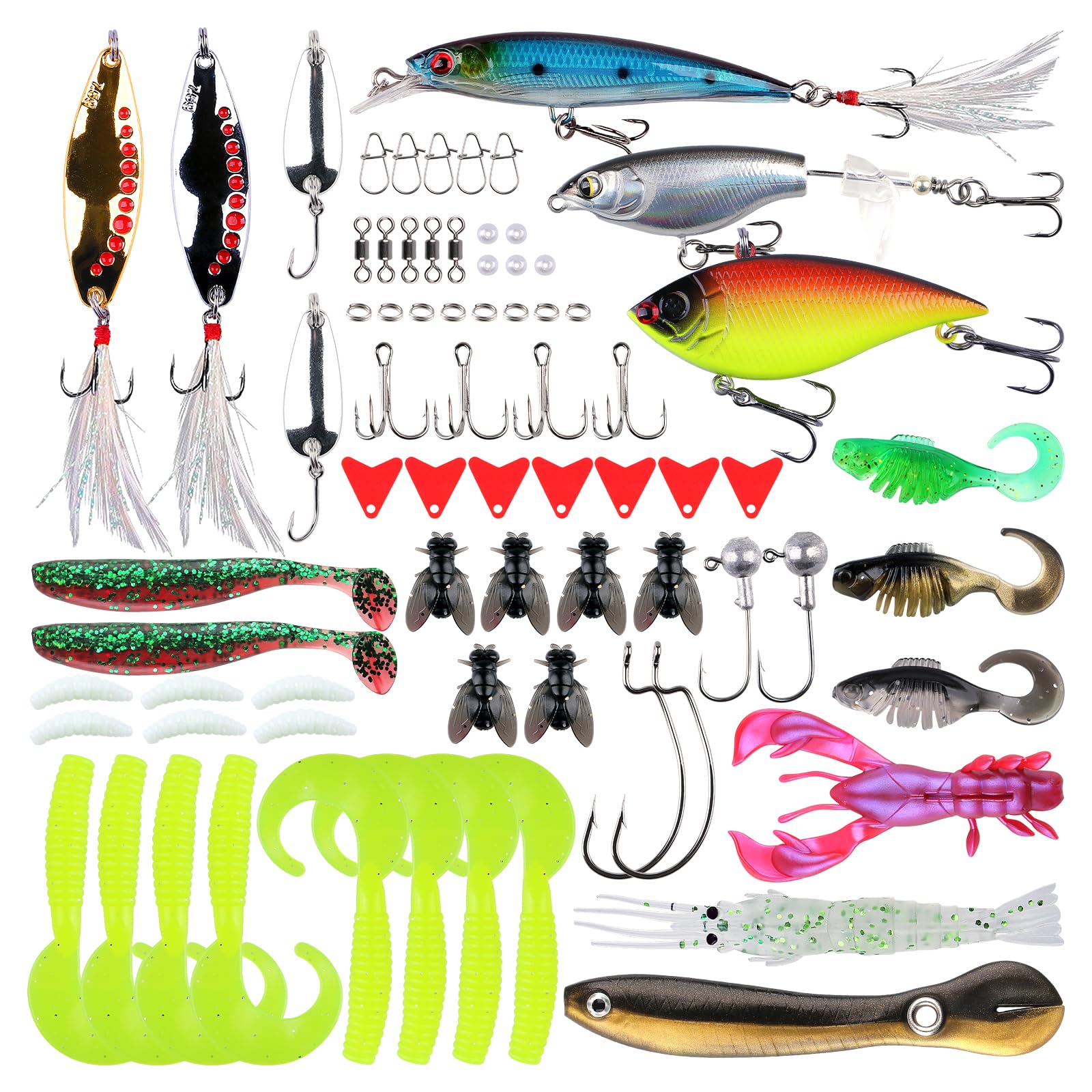 THOUISLAND 73-Piece Pro Fishing Tackle Box with Crankbaits, Spinner Baits, Swim Baits, and VIB
