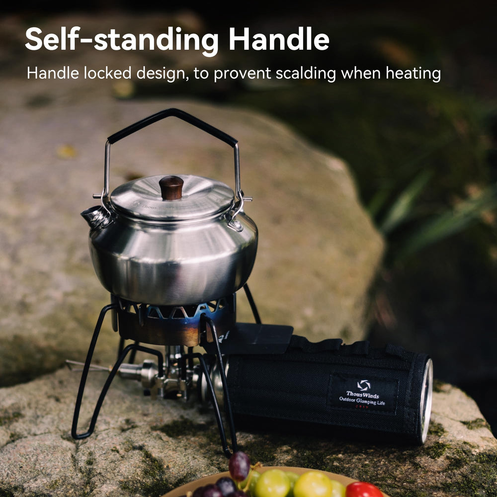 Thous Winds kettle open flame use proves reliable at campsite cooking.