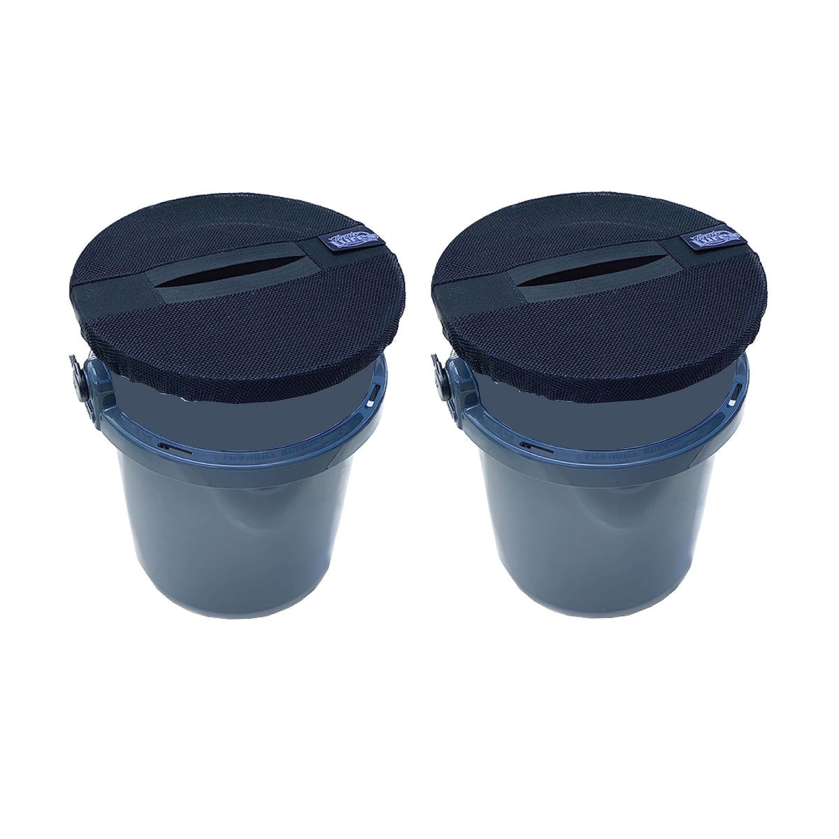 Thrasher Lures bucket cover on a standard 5-gallon bucket with black mesh