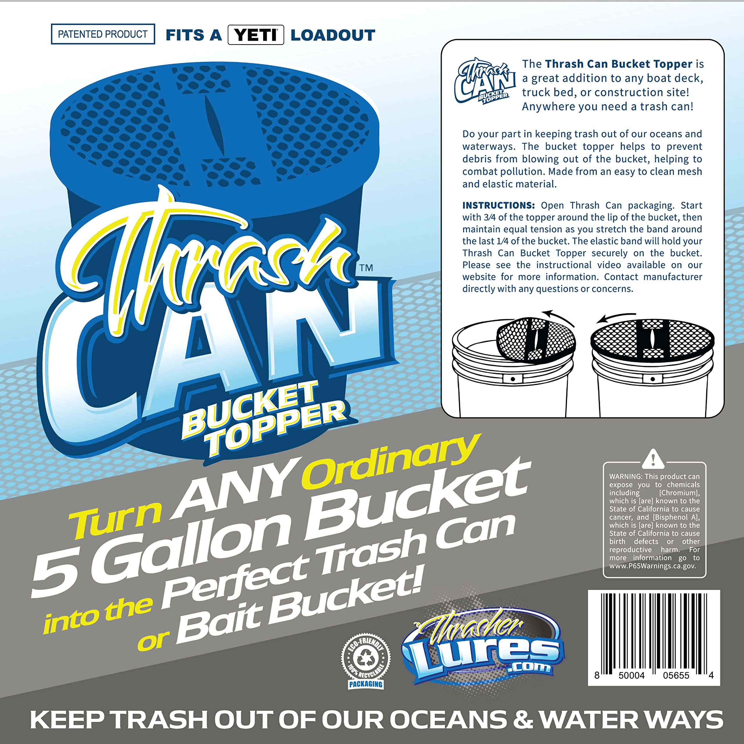 Bucket cover folded for compact storage on a boat