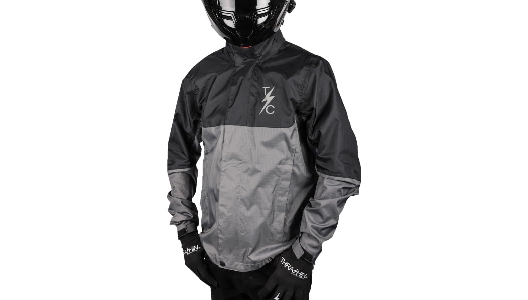 THRASHIN Waterproof Mission Rain Jacket XL in black gray; rain-ready, breathable protection for outdoor adventures