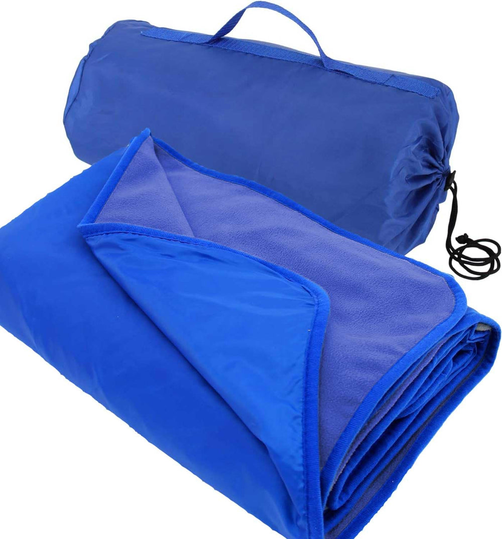 Threadart waterproof blanket royal blue folded for compact carry
