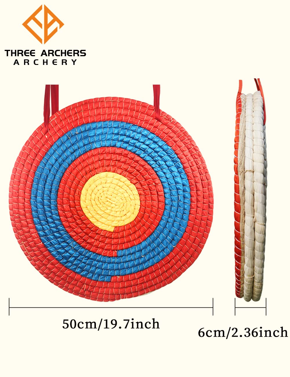 Three Archers straw archery target bullseye design for clear scoring from distance