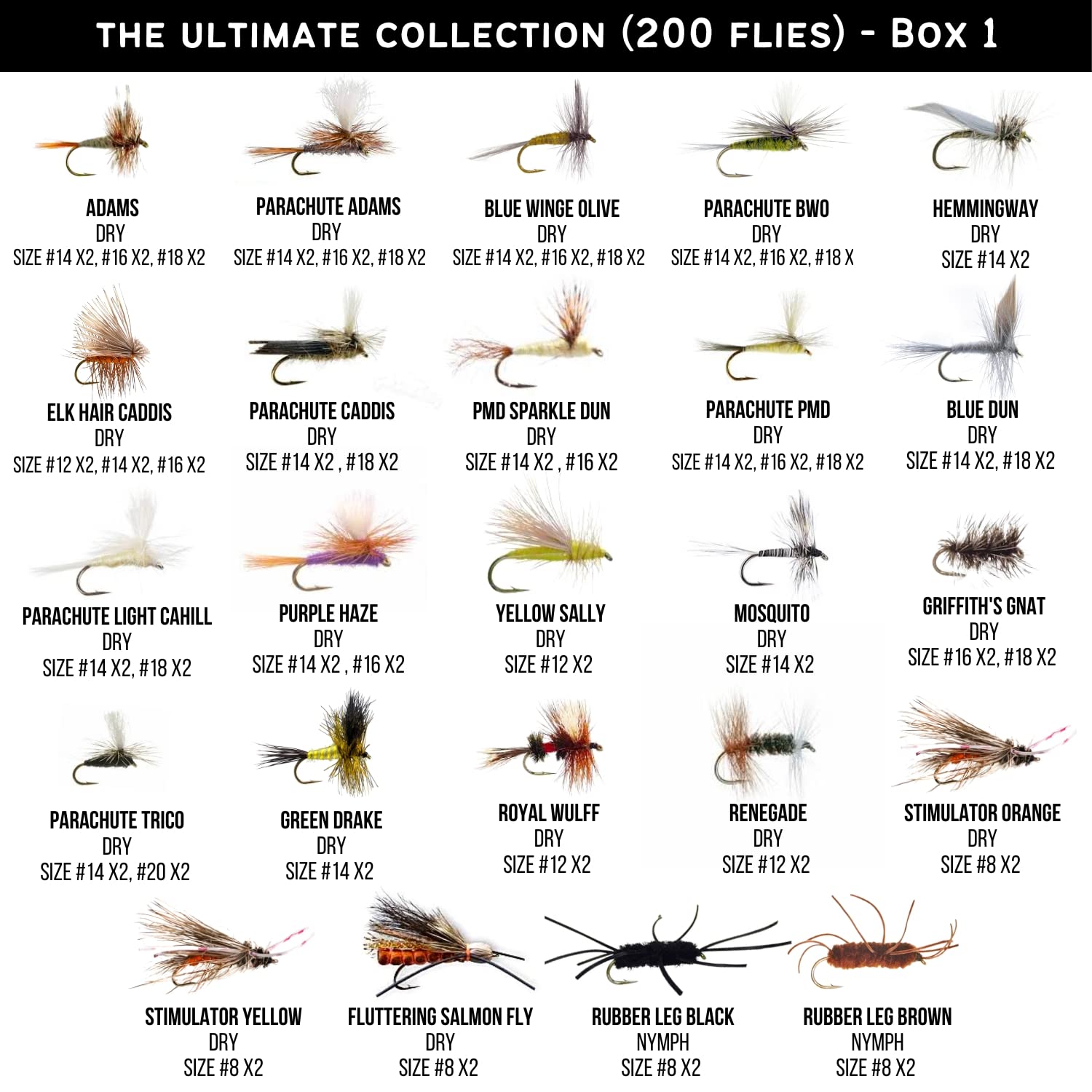 Three fly boxes included in the set