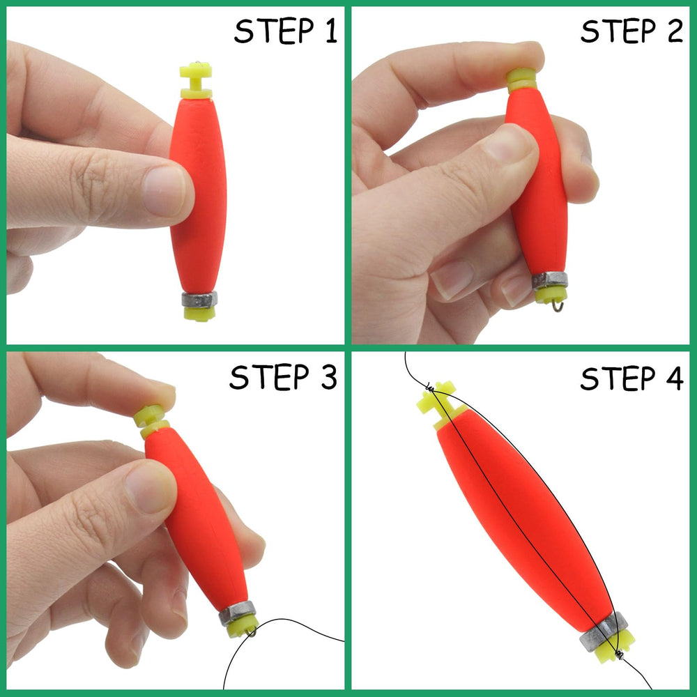 Three sizes of slip bobbers in a 15-piece set