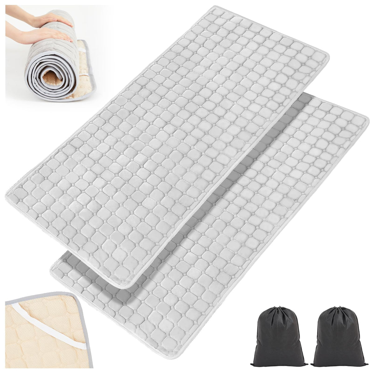 Threehoney cot mattress topper 30x75 foam-grey enhances comfort and support on camping beds.