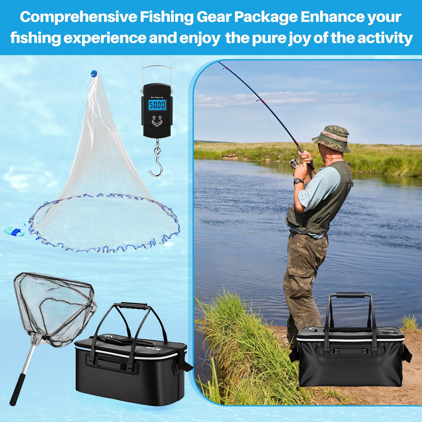Folding fishing landing net