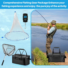 Folding fishing landing net
