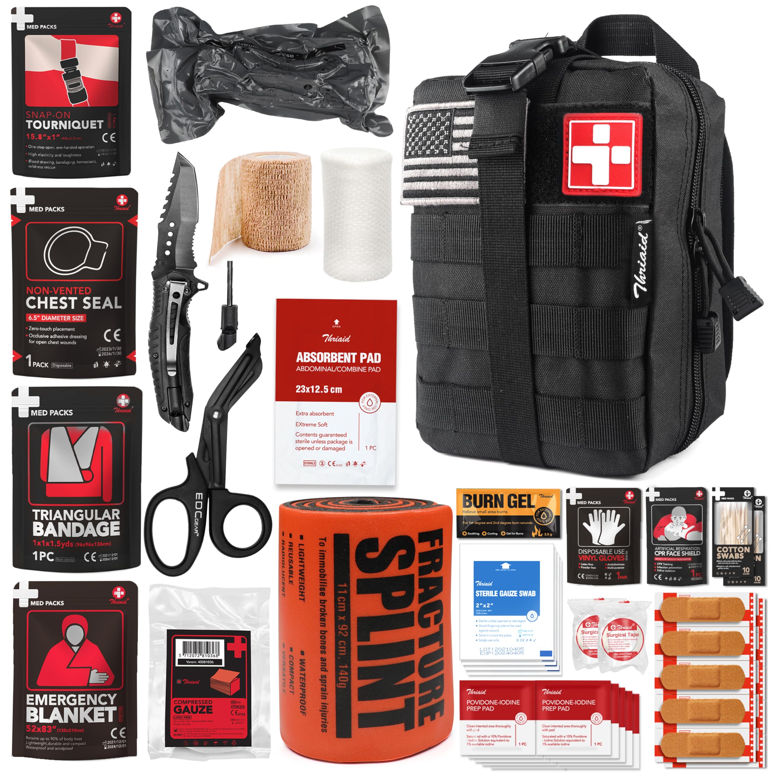 THRIAID Survival IFAK in MOLLE pouch back enables quick access during outdoor emergencies.