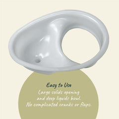Throne Urine Diverter deep liquids bowl reduces overflow during use.