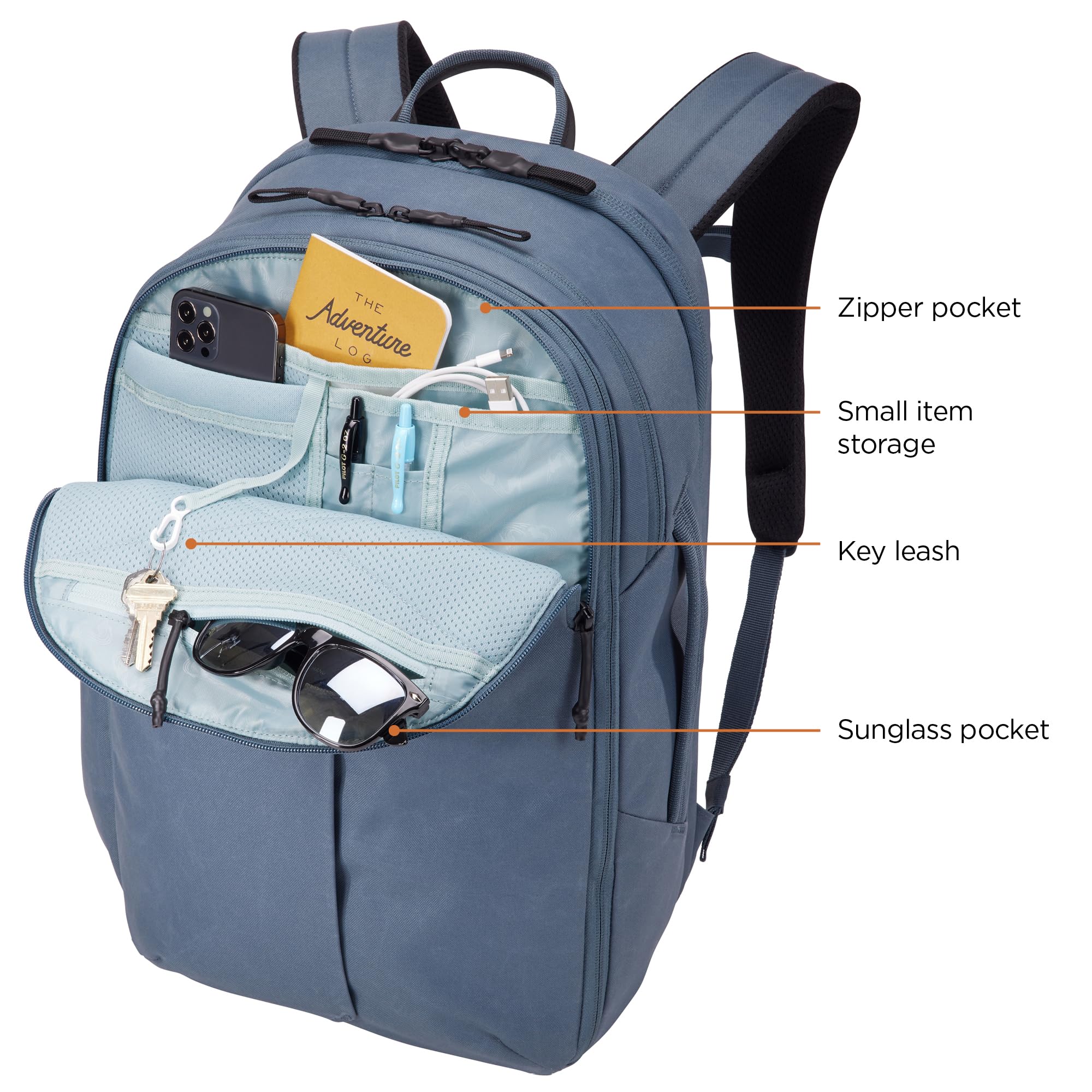 Thule Aion external stash pocket for fast access on the go.
