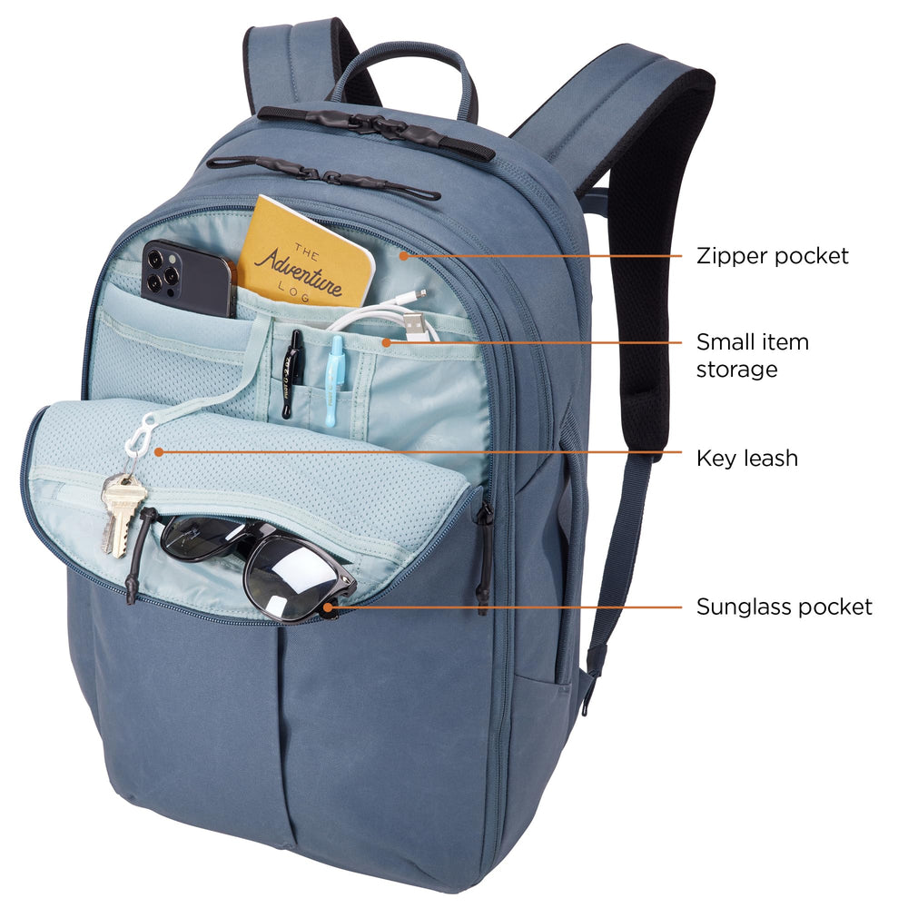 Thule Aion external stash pocket for fast access on the go.