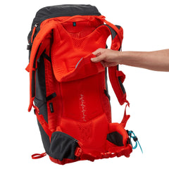 Thule Alltrail side view shows pole holder for quick trekking pole access
