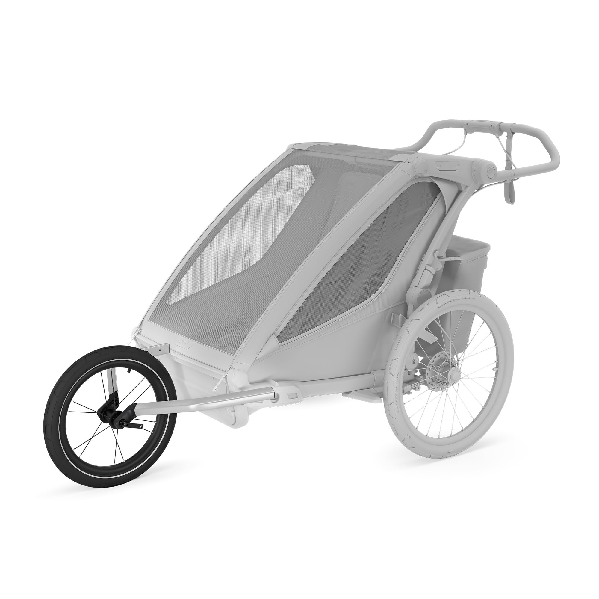 Thule Chariot jogging kit shows tracking adjustment for straight, stable jogging.