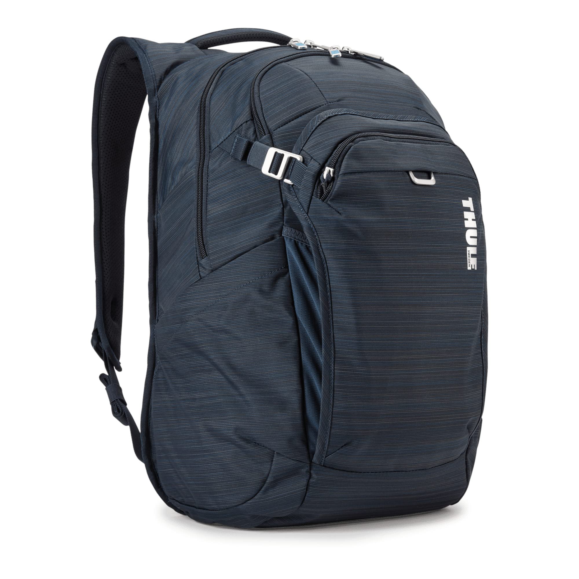Thule Contruct Backpack 24L laptop pocket secures a 15.6-inch laptop for commuting.