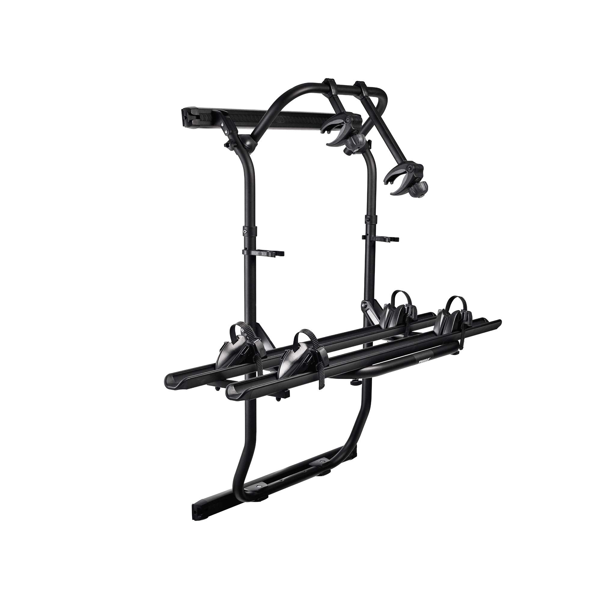 Thule Elite Van XT bike rack mounted to rear doors for secure transport.