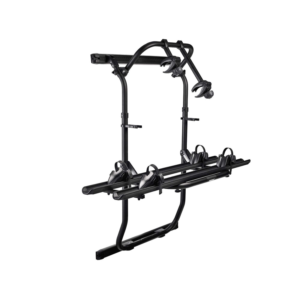 Thule Elite Van XT bike rack mounted to rear doors for secure transport.