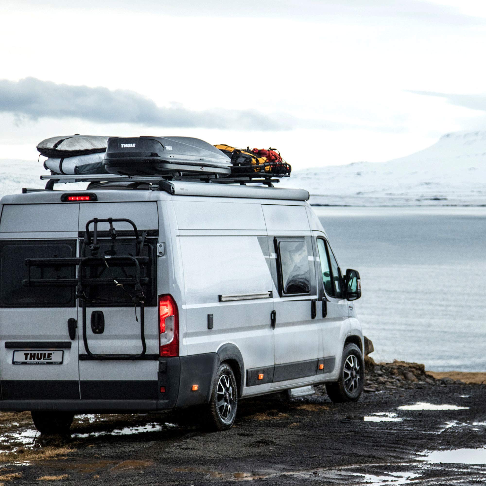 Two-bike capacity up to 75 lb on Thule Elite Van XT.