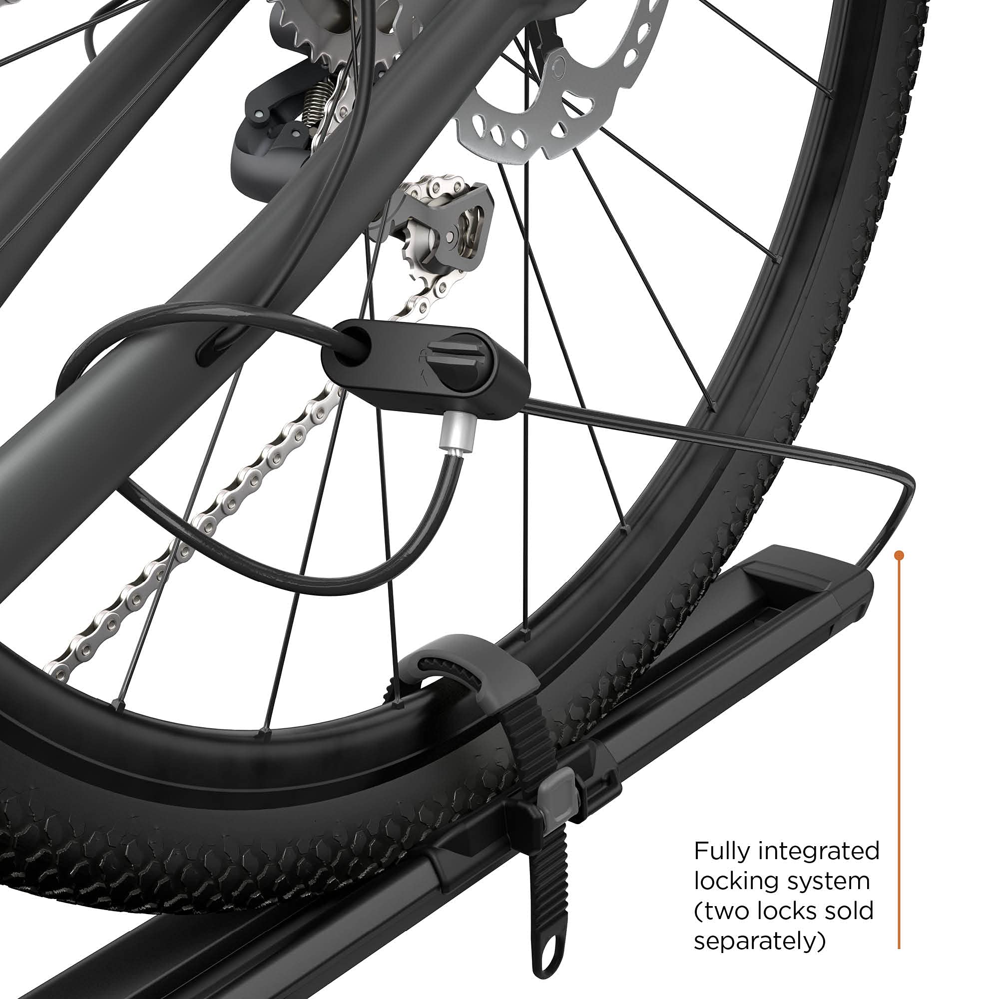Thule FastRide disc-brake compatible configuration near wheel