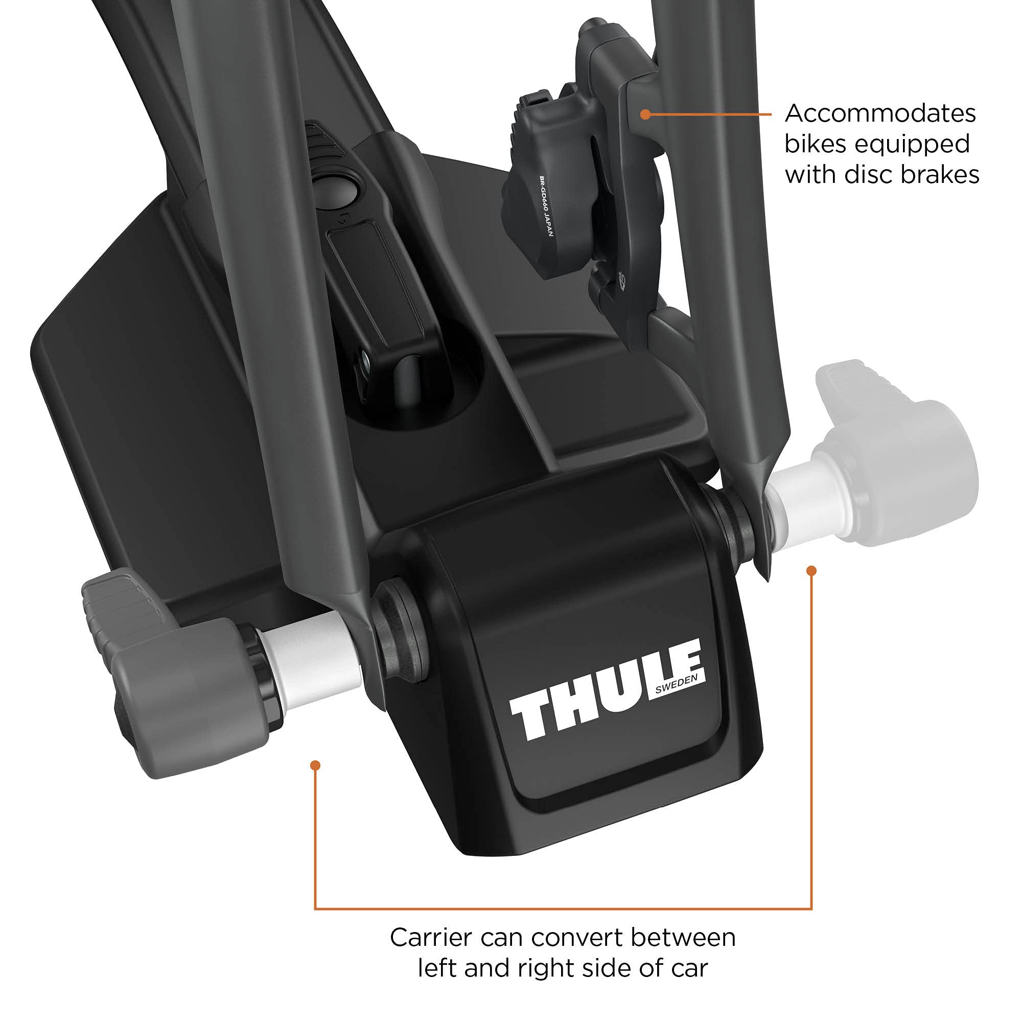 Thule FastRide 12x100mm adapter in use for thru-axle mounting