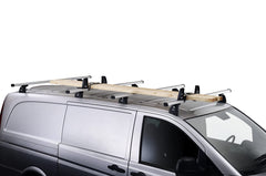Thule front load stop system compatibility image emphasizes reliable securing on crossbars.