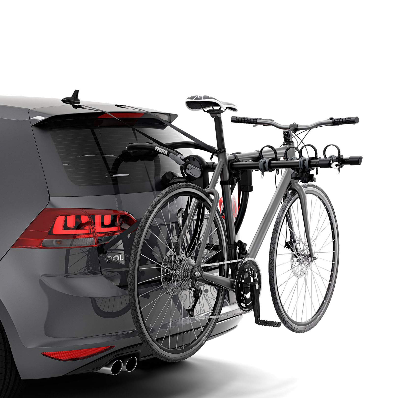 Thule Gateway Pro front view showing secure 3-bike capacity for family trips.