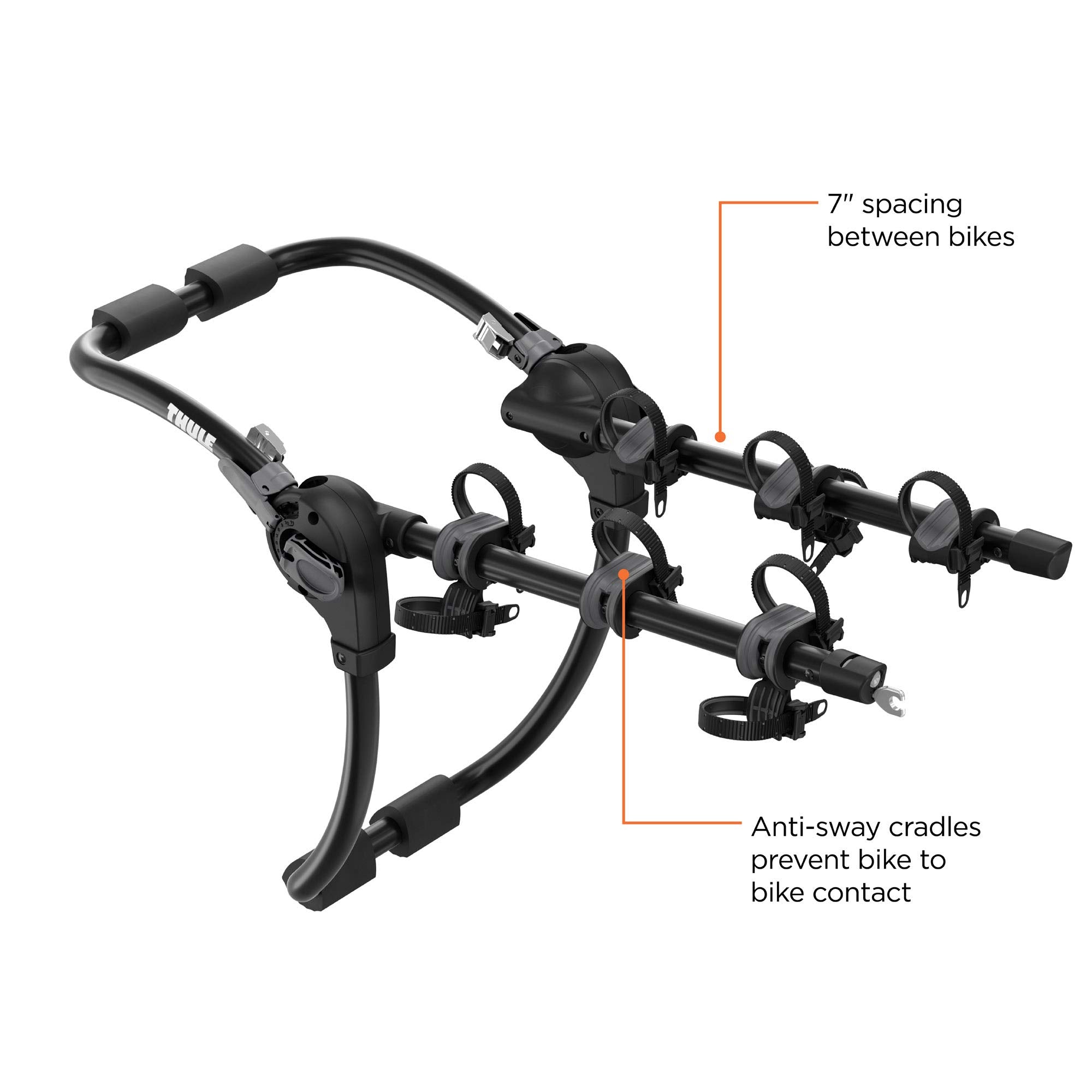 Thule Gateway Pro mounted on car hatchback demonstrates quick, tool-free installation.