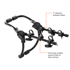 Thule Gateway Pro mounted on car hatchback demonstrates quick, tool-free installation.