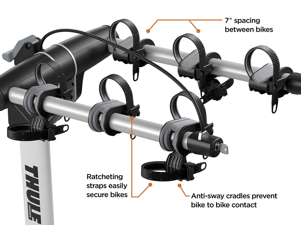 Thule Helium Pro mounted on vehicle ready for travel with bikes installed