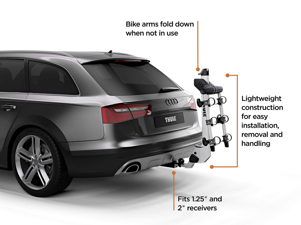 Three bikes secured with Thule Helium Pro demonstrating ample spacing