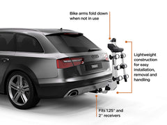 Three bikes secured with Thule Helium Pro demonstrating ample spacing