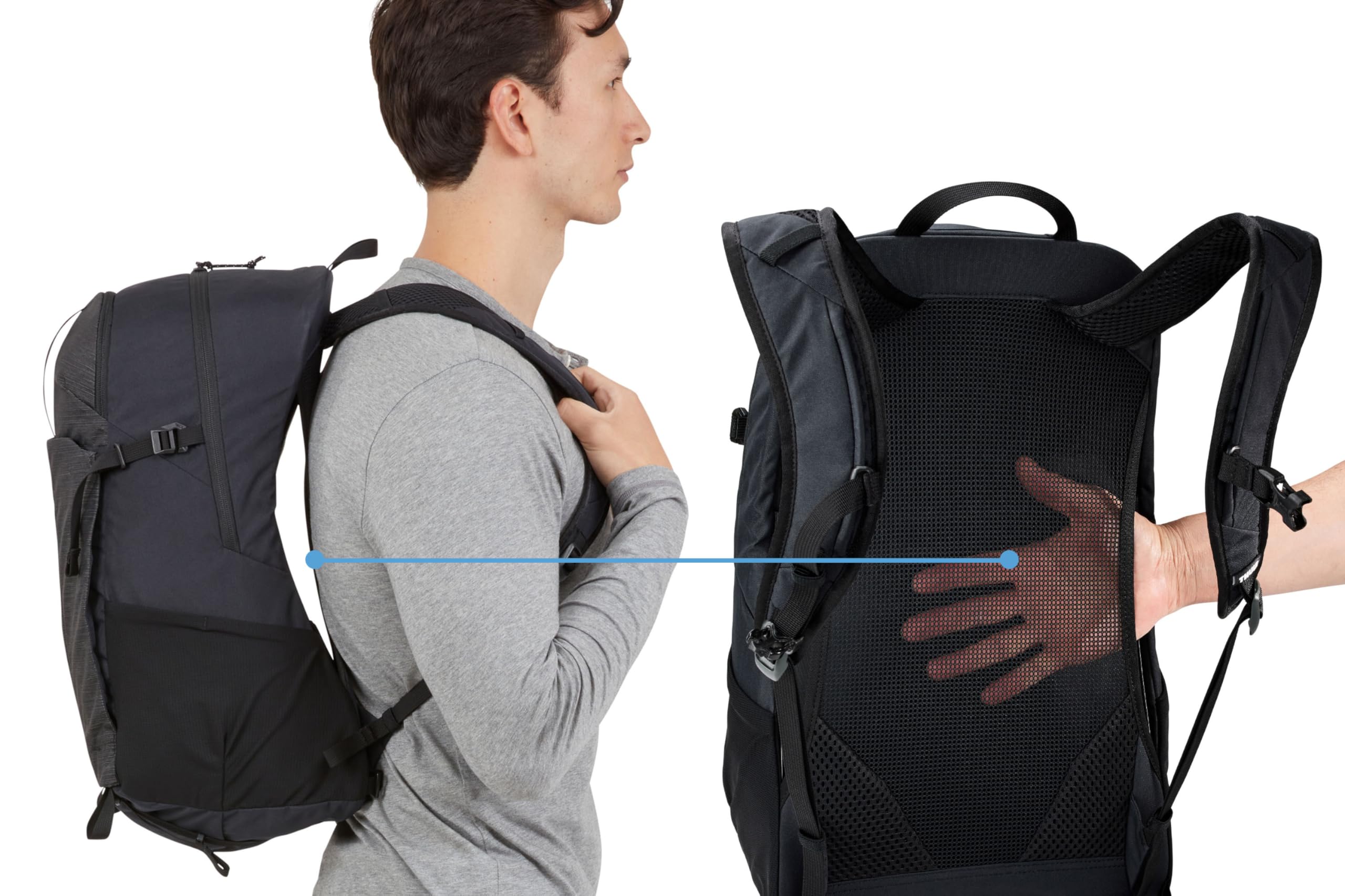 Thule Nanum side mesh pocket for water bottle or gear.
