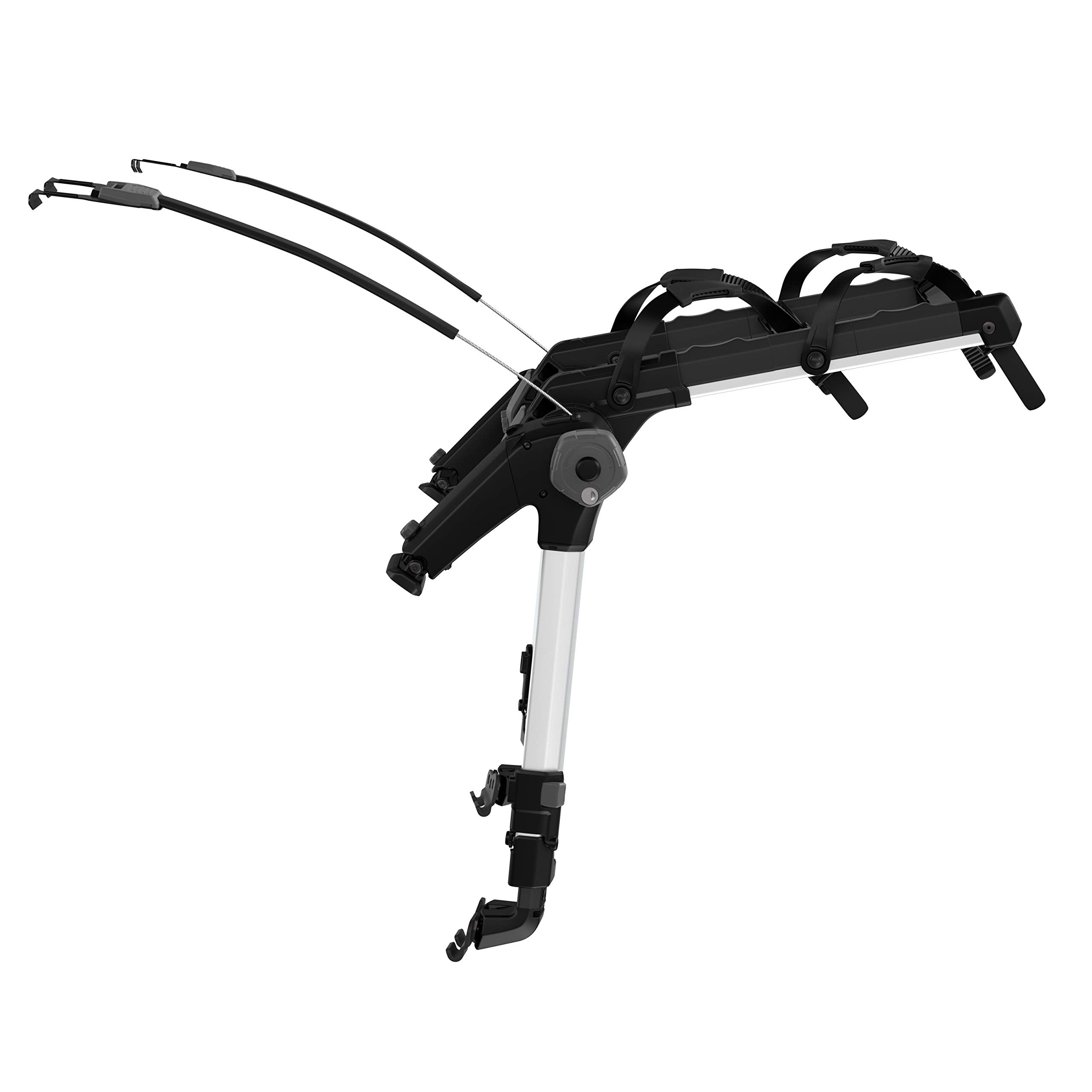 Thule OutWay hanging 2-bike mount securely attaches two bikes to a trunk.