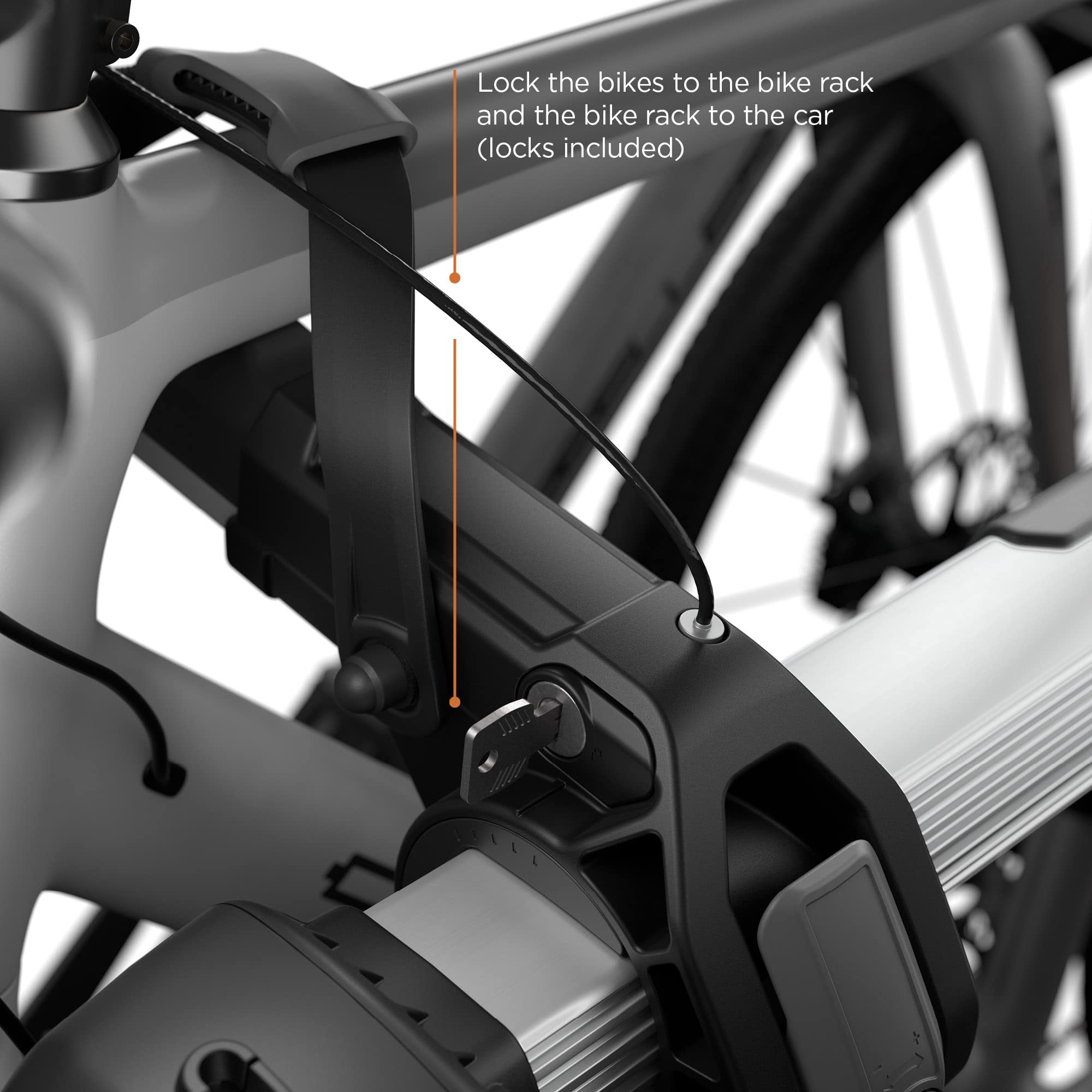 Thule OutWay robust cables and twin hooks secure the rack to the car.